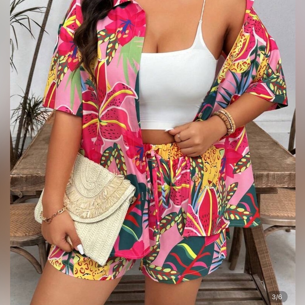 SHEIN Colorful Tropical Print Set